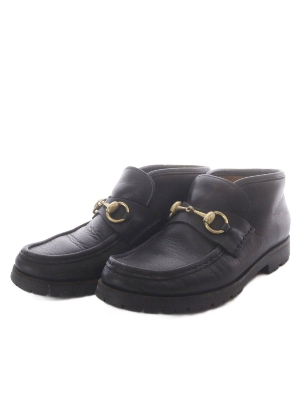 Gucci 104 Horsebit Moccasin Boots Leather Black 6.5